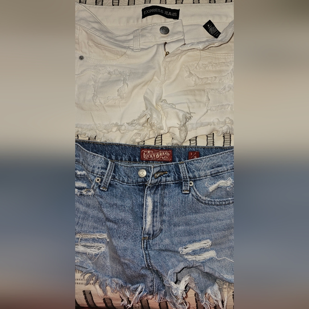 Lucky Brand Blue & Express White Denim Jean Shorts Size 2